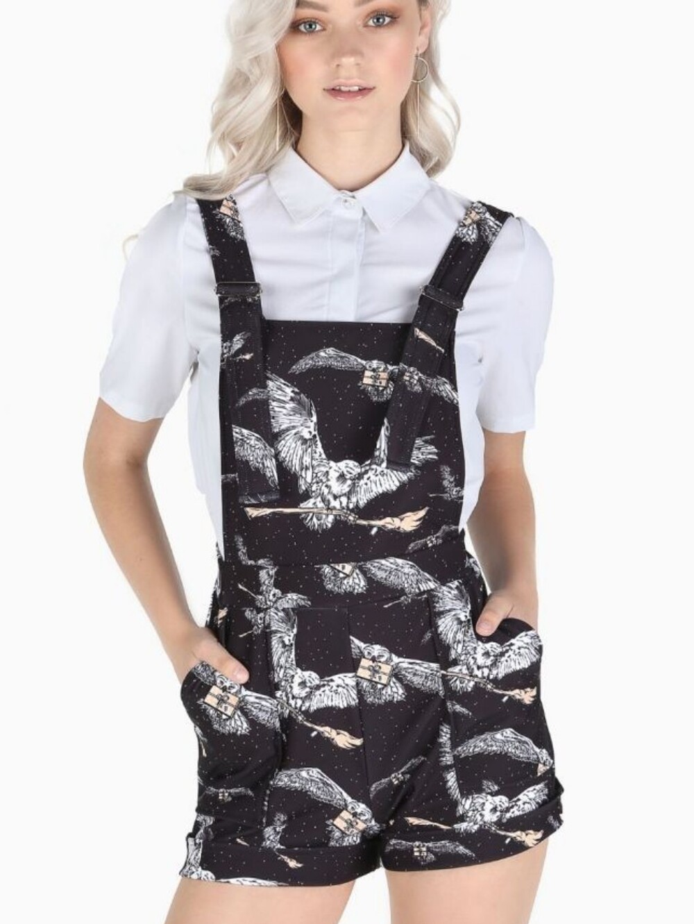 Blackmilk x Harry Potter Owl Post Hedwig Broomstick Short Overalls Large